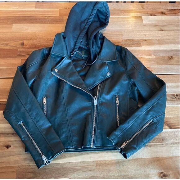 BLANKNYC Meant to Be Moto Jacket with Removable Hood in Forest Green - Picture 2 of 5